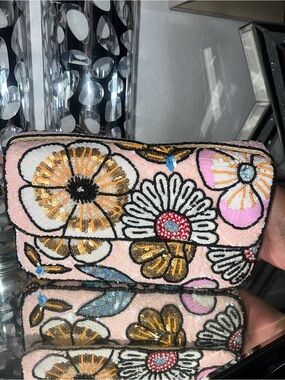 Floral Sequin Women's Shoulder Bag - Pink Multicolor